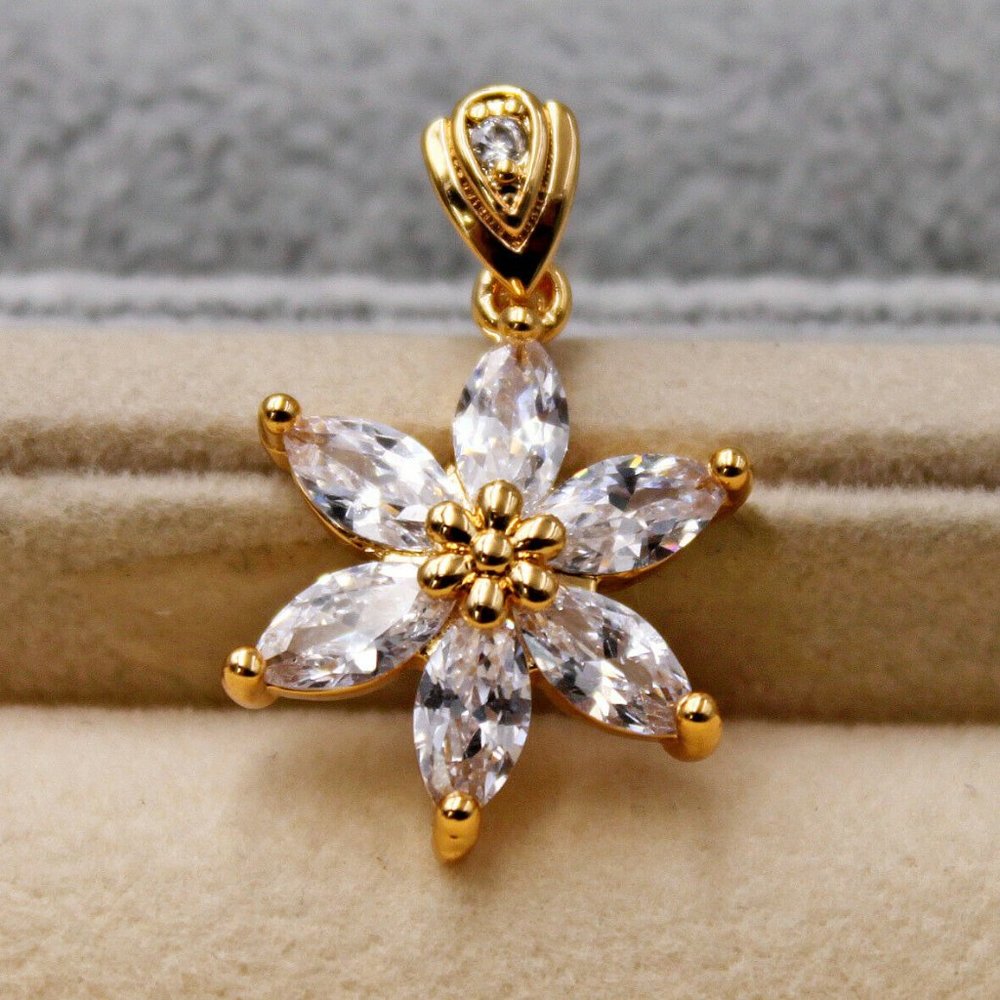 18K Yellow Gold Filled Star Flower Marquise Diamond Zircon Pendant 3.0ctw Gift - Picture 3 of 5